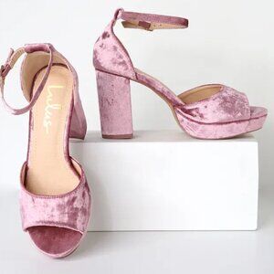 Lulus SZ7.5 Reagan Pink Crushed Velvet Platform Heels Dressy Prom Fairy Coquette
